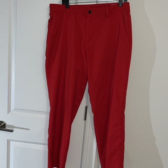 Sunday Red Climalite Adidas Flat front poly Golf Trousers Pants 35 x 30 mens - Picture 1 of 6